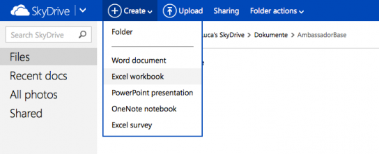 SkyDrive Spreadsheet erstellen