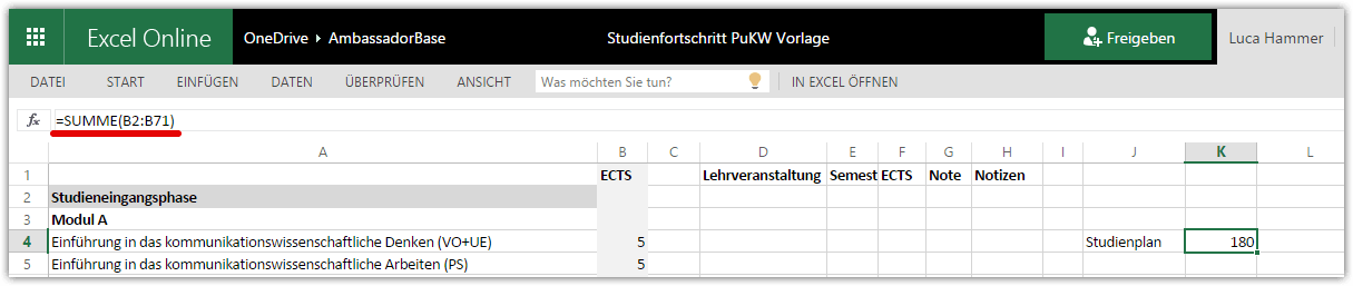 Studienfortschritt PuKW Vorlage.xlsx - Microsoft Excel Online - Google Chrome 2015-09-25 13.05.24