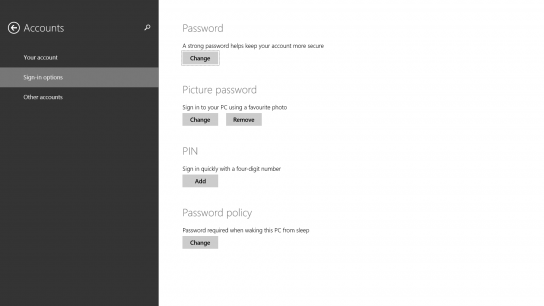 Sign-In Options Windows 8