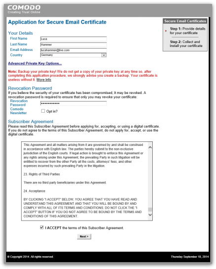 Secure Email Certificates - Application - Internet Explorer 2014-09-18 12.42.07