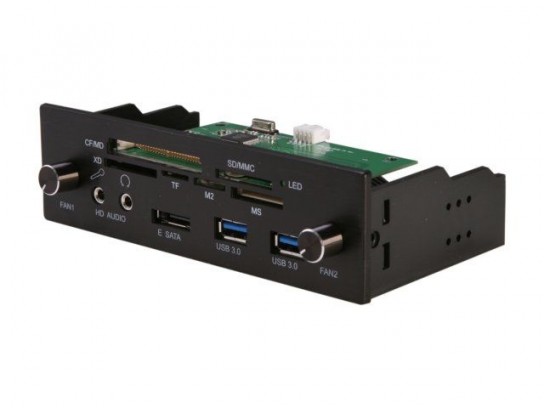 Und nochmals. Auch nur 2 USB-Anschlüsse, aber zusätzlich zwei Lüfter-Steuerungen, um bei Bedarf die Kühlung zu erhöhen. http://www.newegg.com/Product/Product.aspx?Item=N82E16811996038
