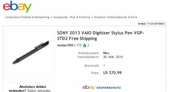 SONY 2013 VAIO Digitizer Stylus Pen VGP-STD2 - OneNote 2014-12-05 13.28.40